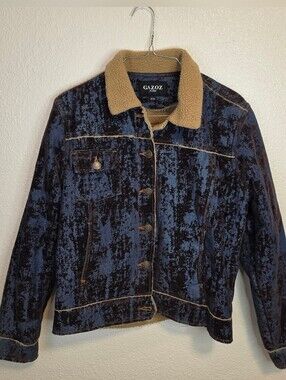 Vintage Gazoz Textured Denim Jacket with Sherpa Lining - Distressed Y2K